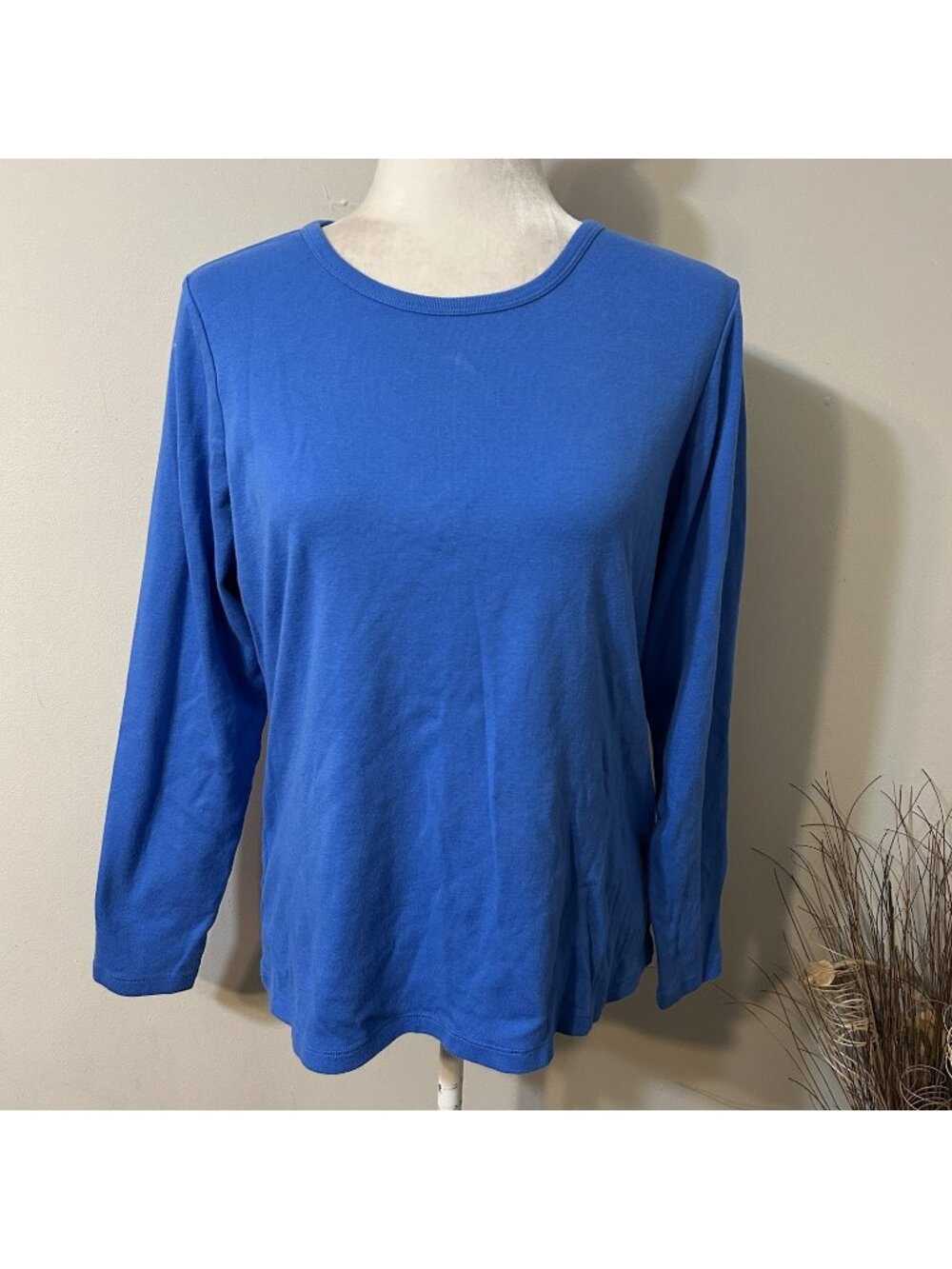 St. John’s Bay Women Essential Tee Long Sleeve Round Neck Blue 100% Cotton Sz L